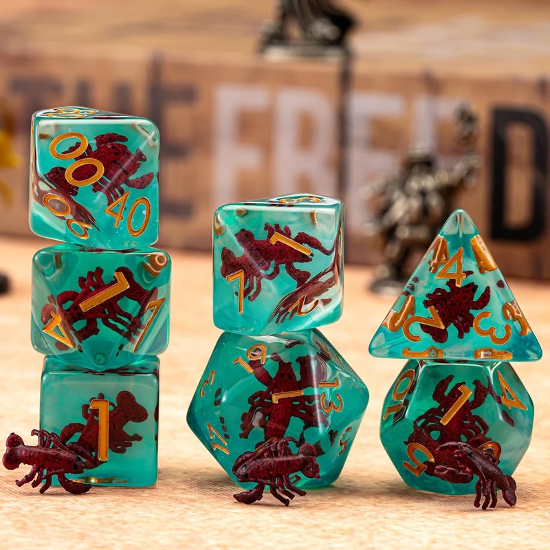 weyano DND Resin Lobster Dice Set, Red D&D Polyhedral Dice for Dungeons and Dragons RPG, MTG Role Playing Games D and D Dice 7pc D20 D12 D10 D8 D6 D4 for Ages 15 and Up - Image 3